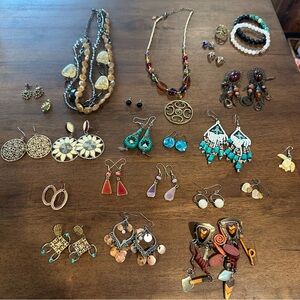 Vintage Rare Eclectic Boho Necklace Jewelry Earring Lot Bundle Assortment